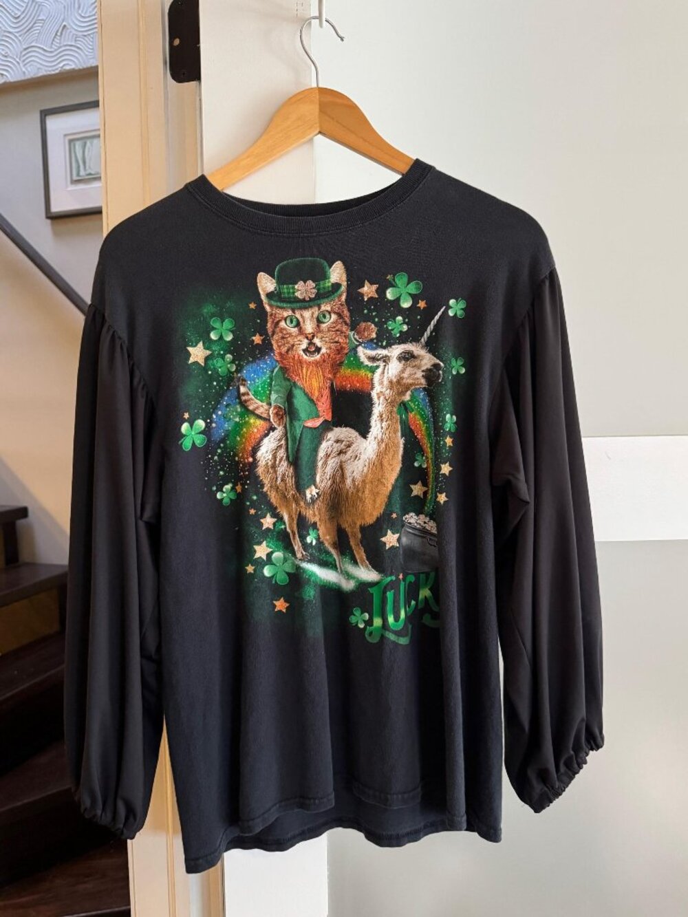 vintage reworked upcycled st patricks day novelty shamrock animal shirt blouse